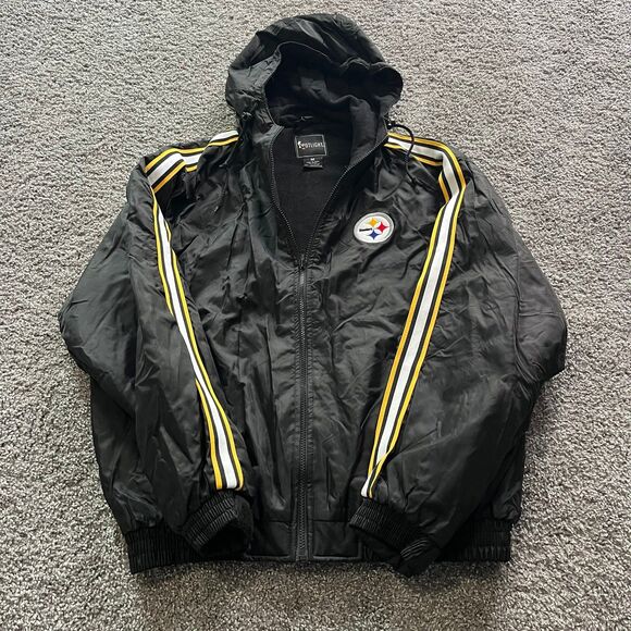 Vintage 90s Pittsburgh Steelers Full Zip Puffer Parka Jacket Big Logo Size M - Picture 1 of 7